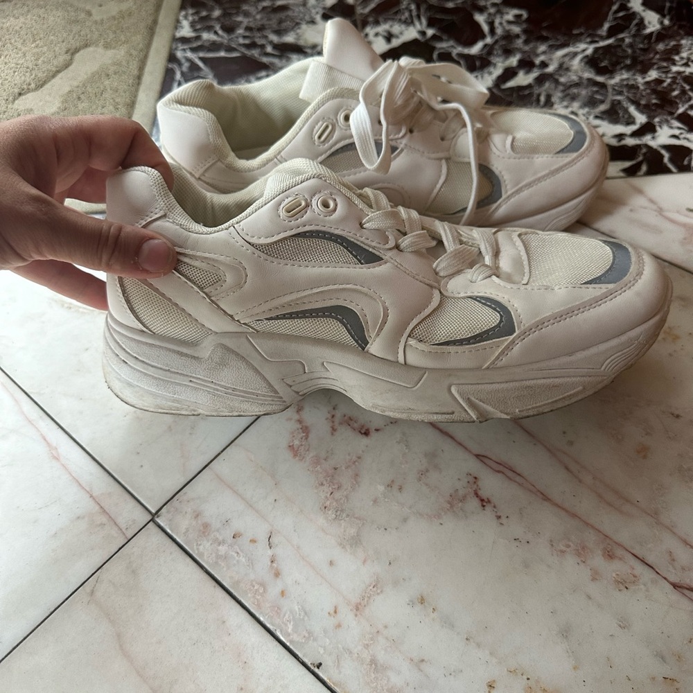 White and Gray Athletic Sneakers